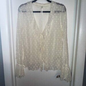 ANTHROPOLOGIE Long-Sleeve Clip Dot Textured Blouse